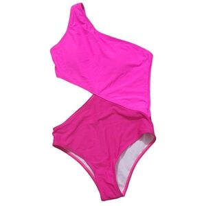 Unbranded Women's Swimsuit Medium One Shoulder Pink Two Tone Cut Out NWOT